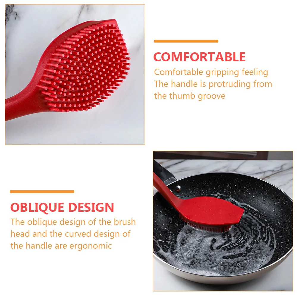 

Silicone Cleaning Pot Scrubber Long H Kitchen Pan Dish Washing Pan Brush Tool Practical Design Easy Storage