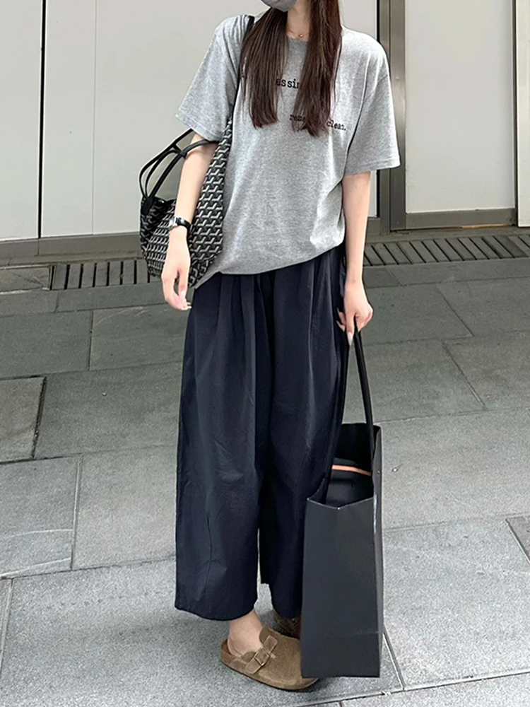 كسول Sle المرأة بنطال ذو قصة أرجل واسعة الكورية عالية الخصر مزيج القطن ملمس الهواء سبعة ثمانين طول الخيار القرد التخسيس #4