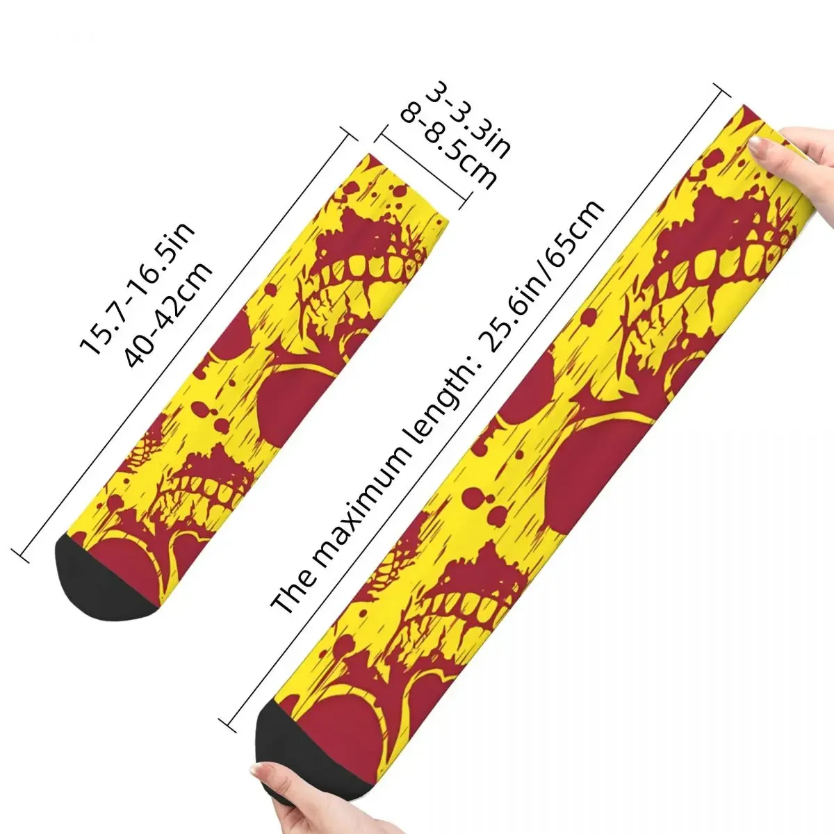 Vintage Yellow Red Skull Grunge Men's Socks Grunge Skulls Unisex Street Style Seamless Printed Funny Crew Sock Gift