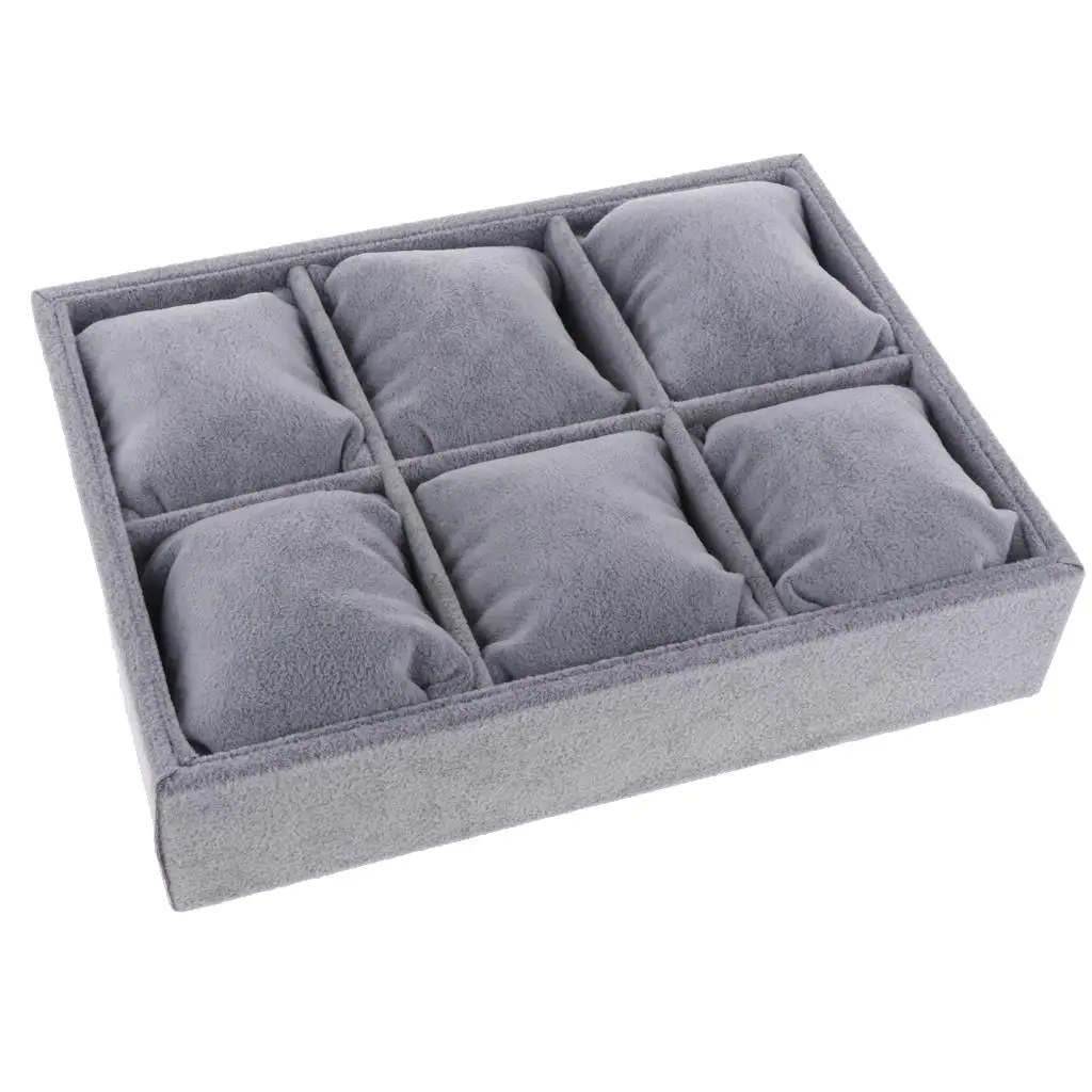 Jewelry Storage Box Velvet Jewelry Organizer Gray Six Slot Tray for Bracelet Watch Bangle Display