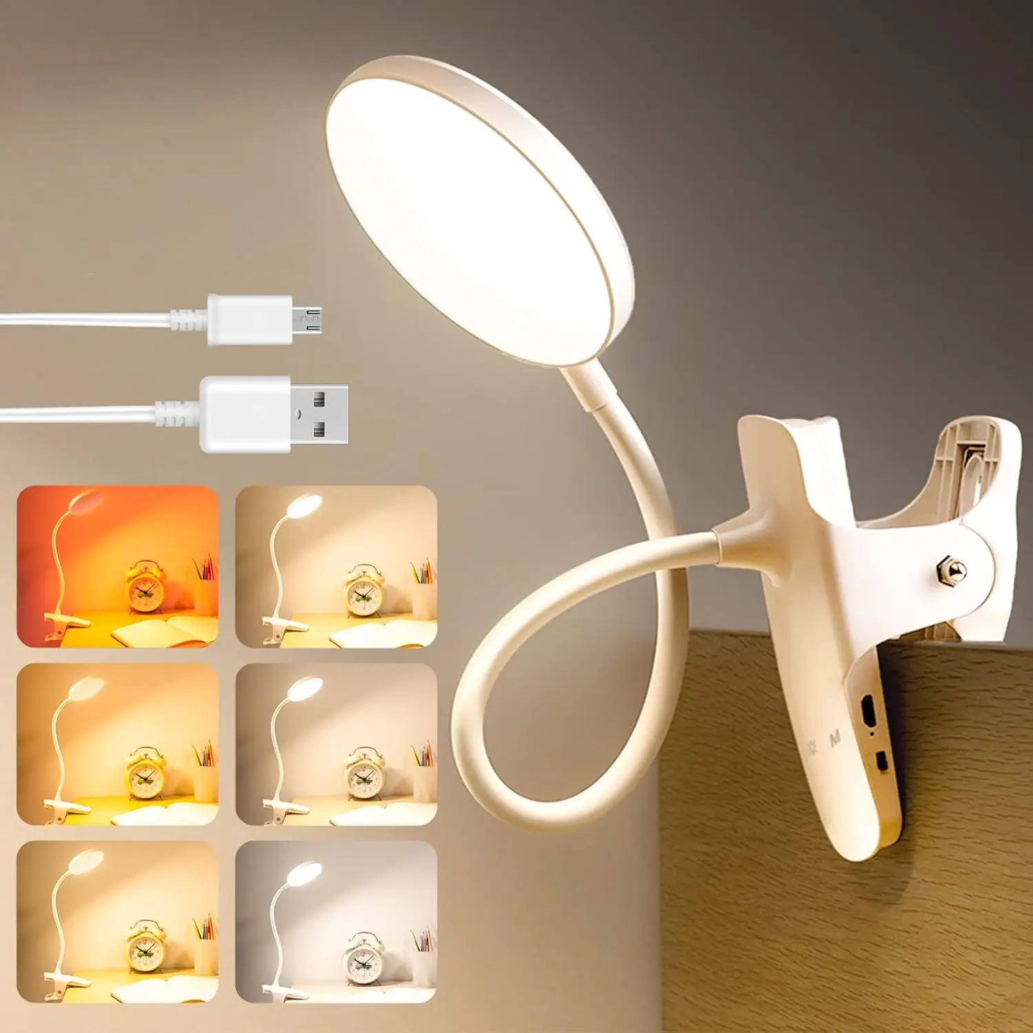 Clip on Reading Light Dimmable Book Light Reading in Bed Stepless Brightness Eye Protect Book Light Rechargeable Clip on light