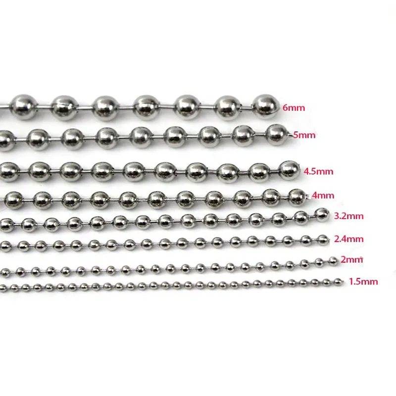 1,5 2 2,4 3 4 5 6 8 10 mm Łańcuch kulkowy ze stali nierdzewnej Łączniki łańcuchów kulkowych luzem do naszyjników DIY Brelok do kluczy Biżuteria