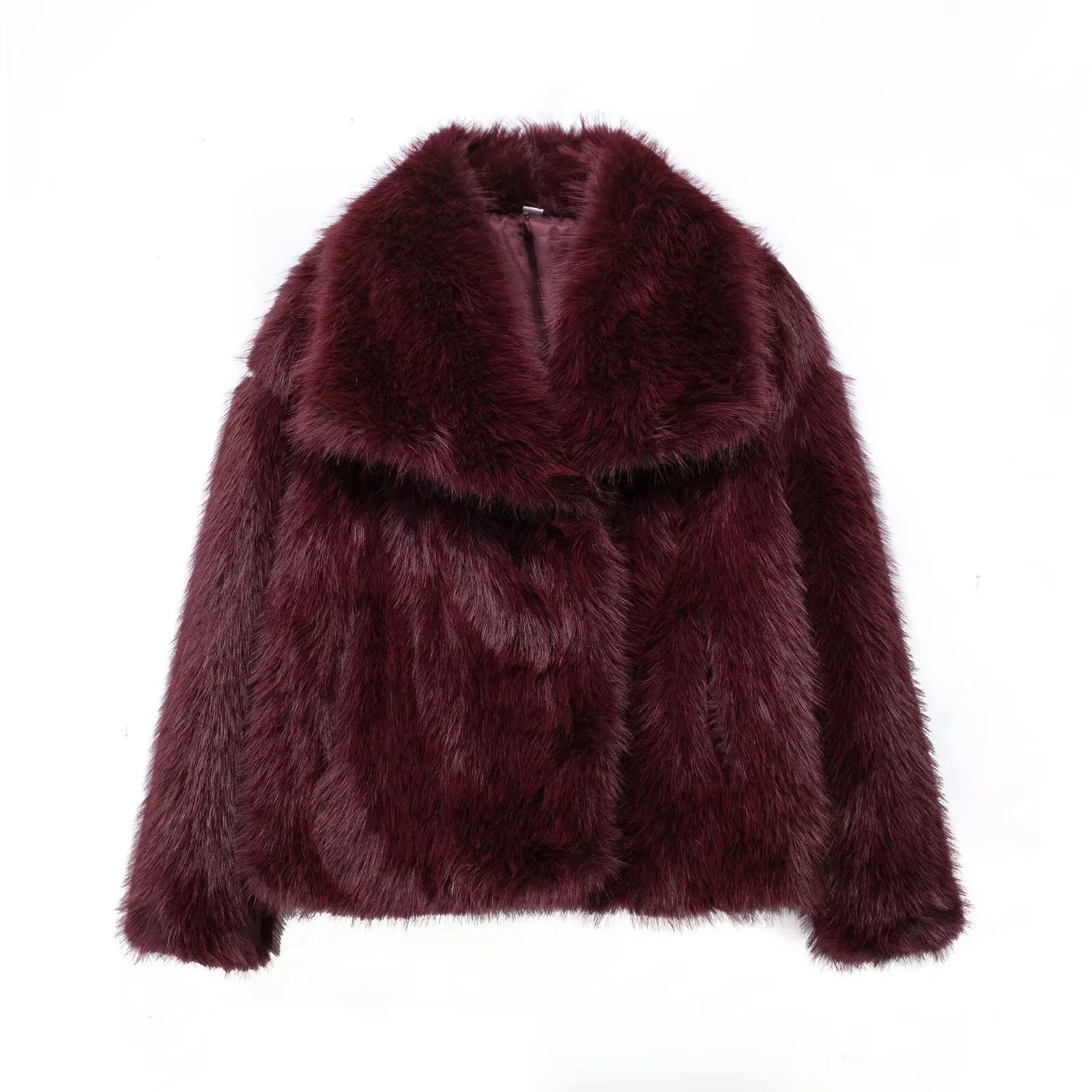 2025 Autumn Winter Women Casual Faux Fur Jackets Fashion Streetwear Solid Turn Down Collar Warm Oversized Thick Coats