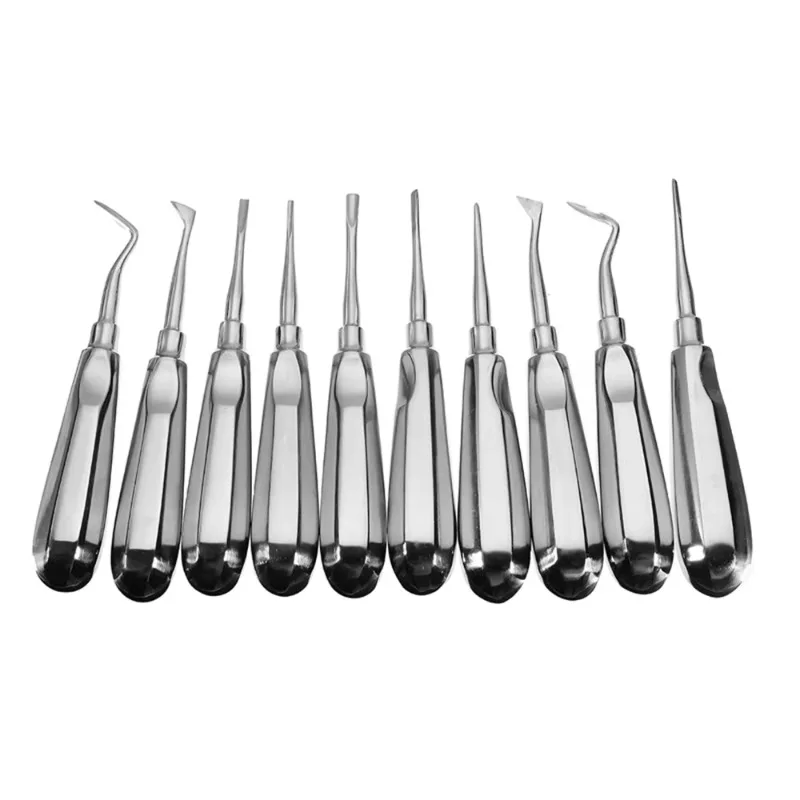 10pcs Dental Elevator Teeth Extraction Tooth Extracting Forceps Stainless Steel Curved Root Lift Elevator Dentist Surgical Tools