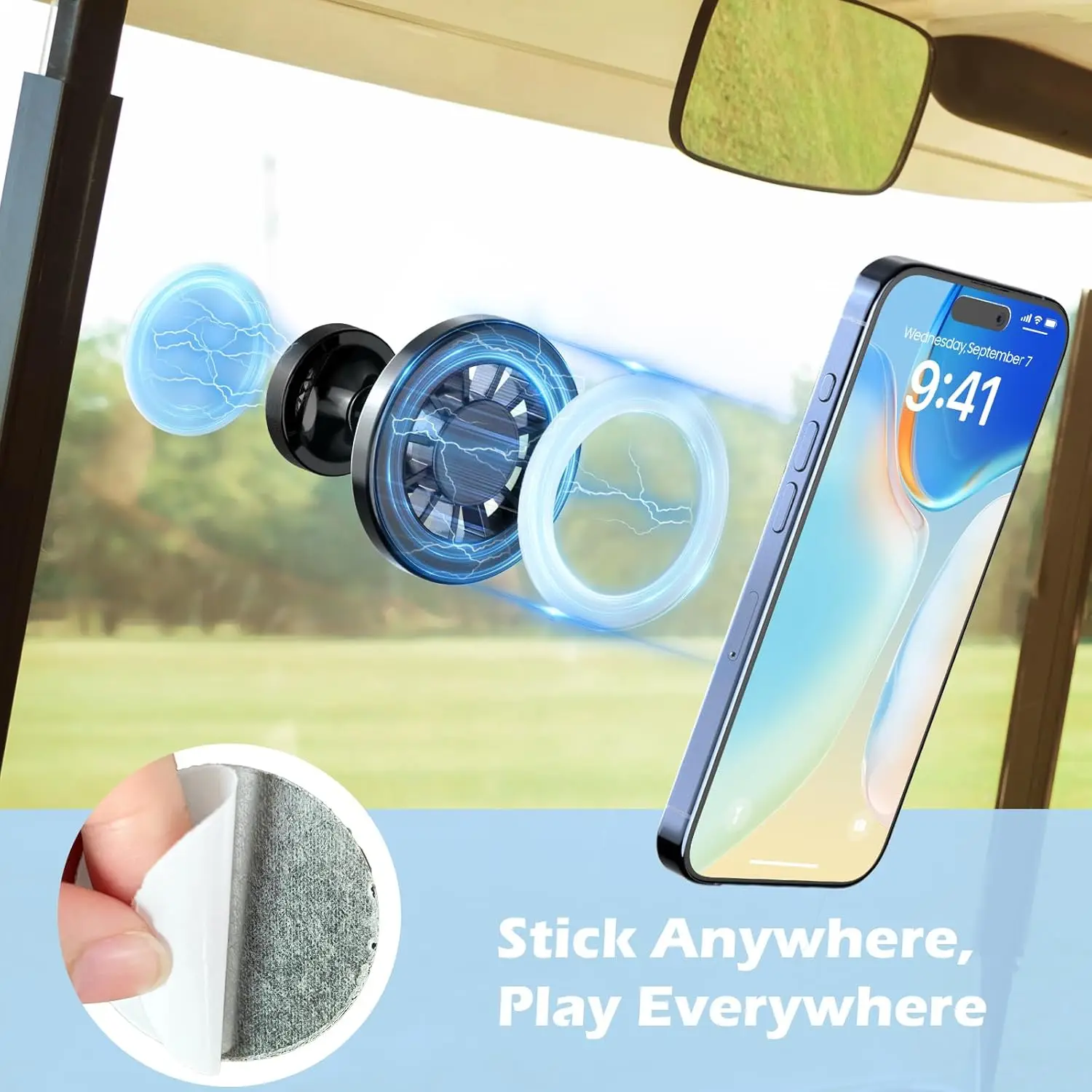 Dual Magnetic Phone Holder 360° Rotating Gym Golf Carts For iPhone 16/15/14/13/12,Phone Mount Fit for Samsung/Android