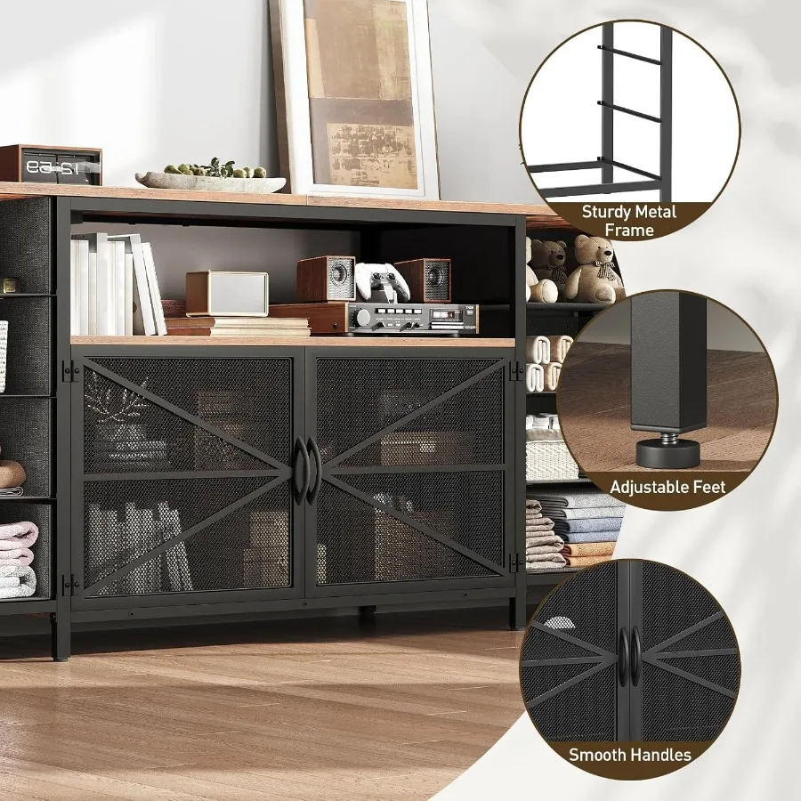 71 cômoda de suporte de TV para TV de 85/80/75 polegadas com tomadas de energia e luzes LED cômoda longa com 8 gavetas de tecido grande entretenimento