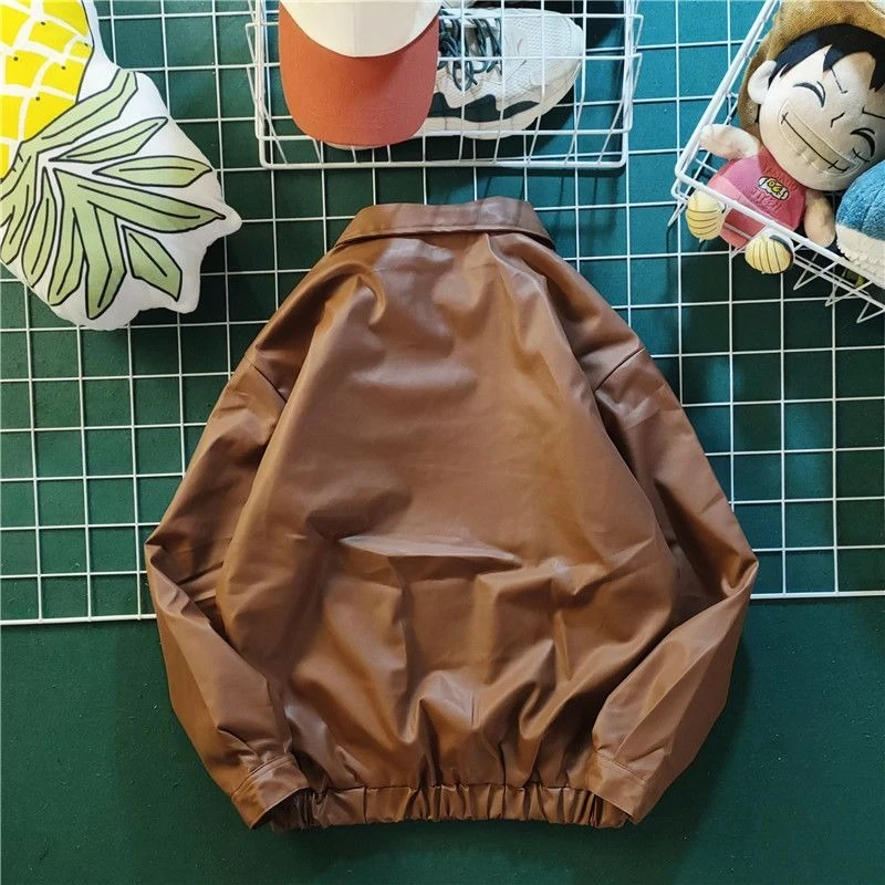 

Trendy PU Leather Jacket for Men Large Size Couples' Baseball Jacket Streetwear Edgy Design Loose​