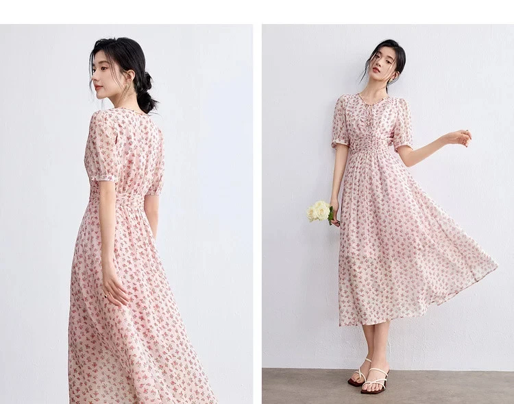 SENTUBILA Elegantes Blumen-Sommerkleid für Damen 2026, lässiges Kleid mit V-Ausschnitt, plissiertem Rock, kurzen Puffärmeln und schmaler A-Linie 162LO6257X – Detail 20