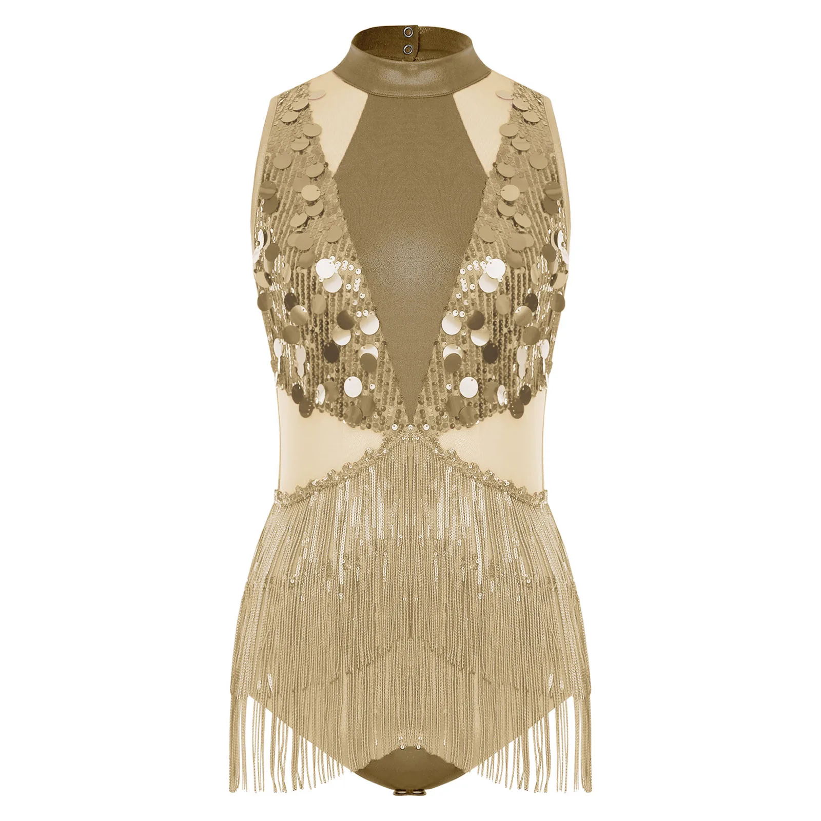 

Women Latin Cha-cha Dance Leotard Rhinestones Tassel Bodysuit Dress Gymnastics Figure Skating Jazz Performance Costume Dancewear