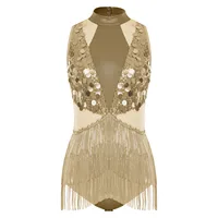 Women Latin Cha-cha Dance Leotard Rhinestones Tassel Bodysuit Dress Gymnastics Figure Skating Jazz Performance Costume Dancewear