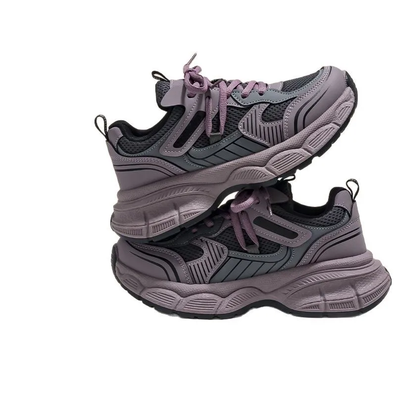 

2026 New Summer Purple Dad Sneakers Women Chunky Sole Breathable Platform Shoes Versatile Campus Casual Running Athleisure Shoes