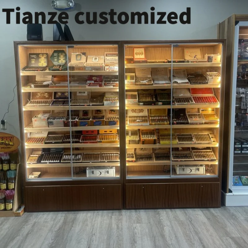 

Customized-Hot Sale Smoke Store Fixture Cigar Display Showcase Spanish Cedar Wood Humidor Smoke Products