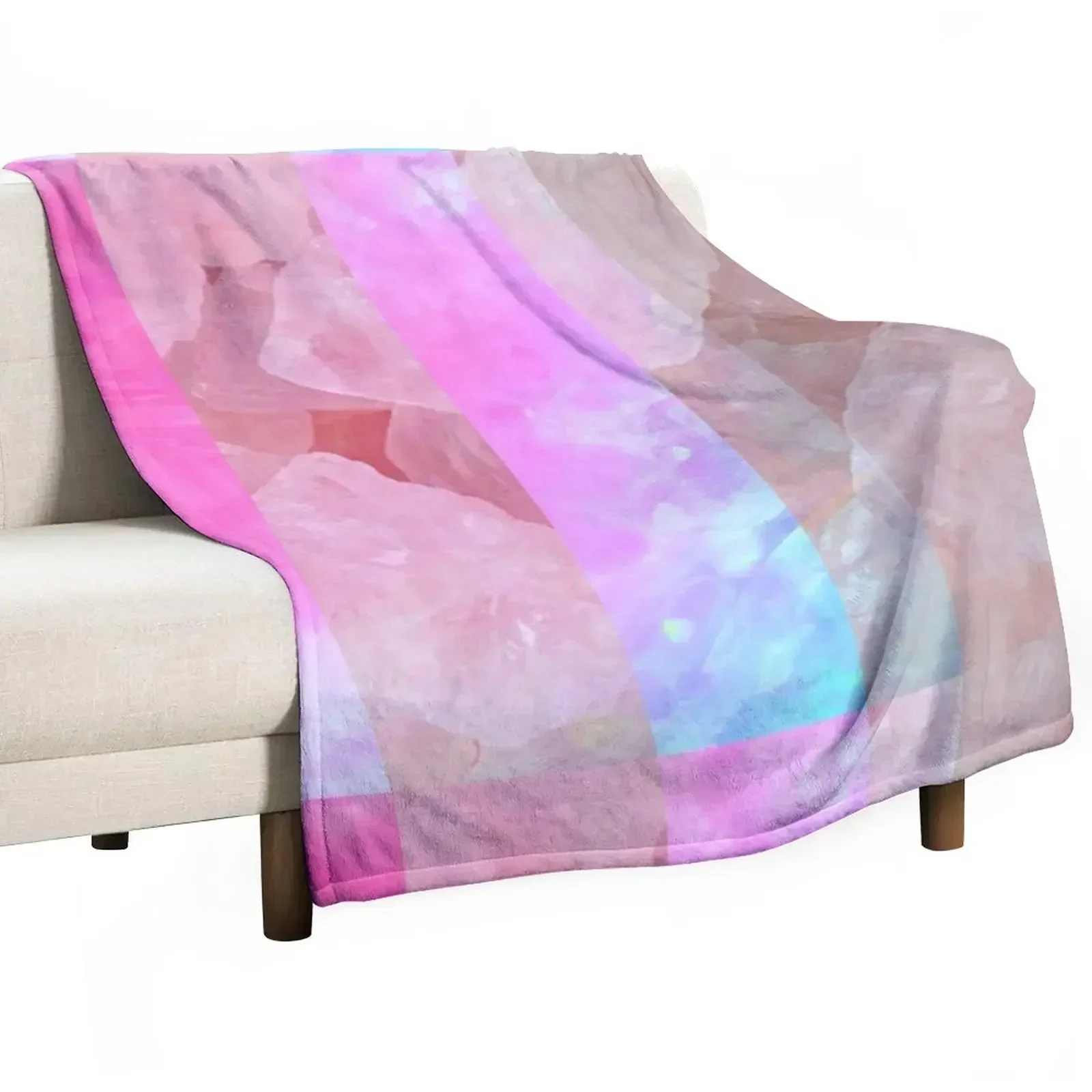 Abstract - Peach Pink Crystals Rocks Stones Quartz Teal Blue Swirling Nature Throw Blanket Moving Soft Plaid Blankets