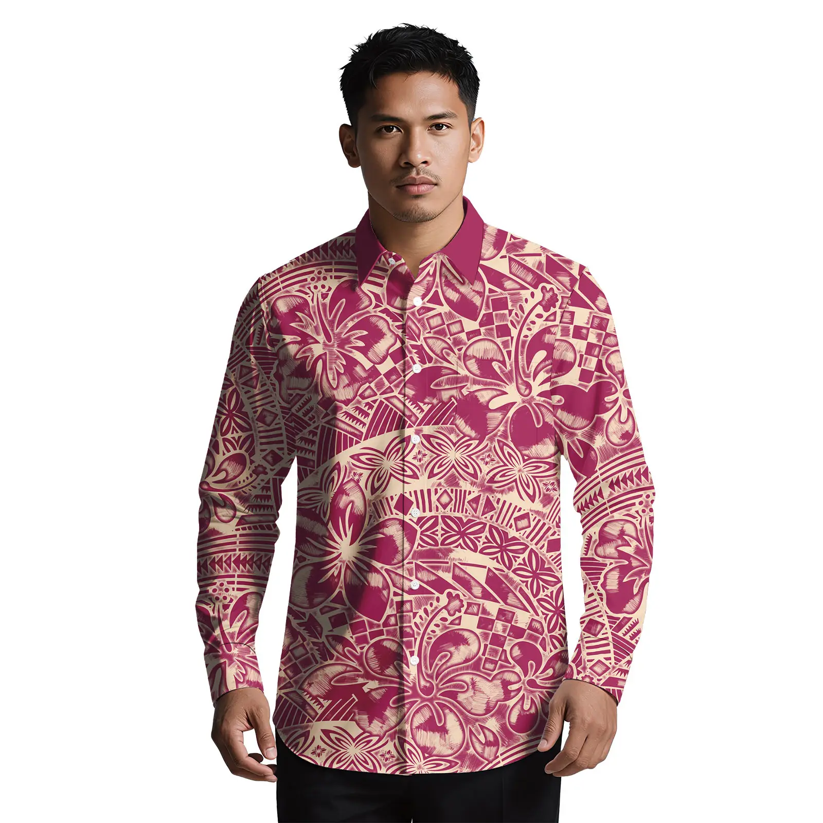 ملابس شاطئ هاواي شعار مخصص ساموا مطبوعة قمصان رجالية عصرية ألوها قمصان بولينيزية تصميم قبلي غير رسمي قميص للرجال #2