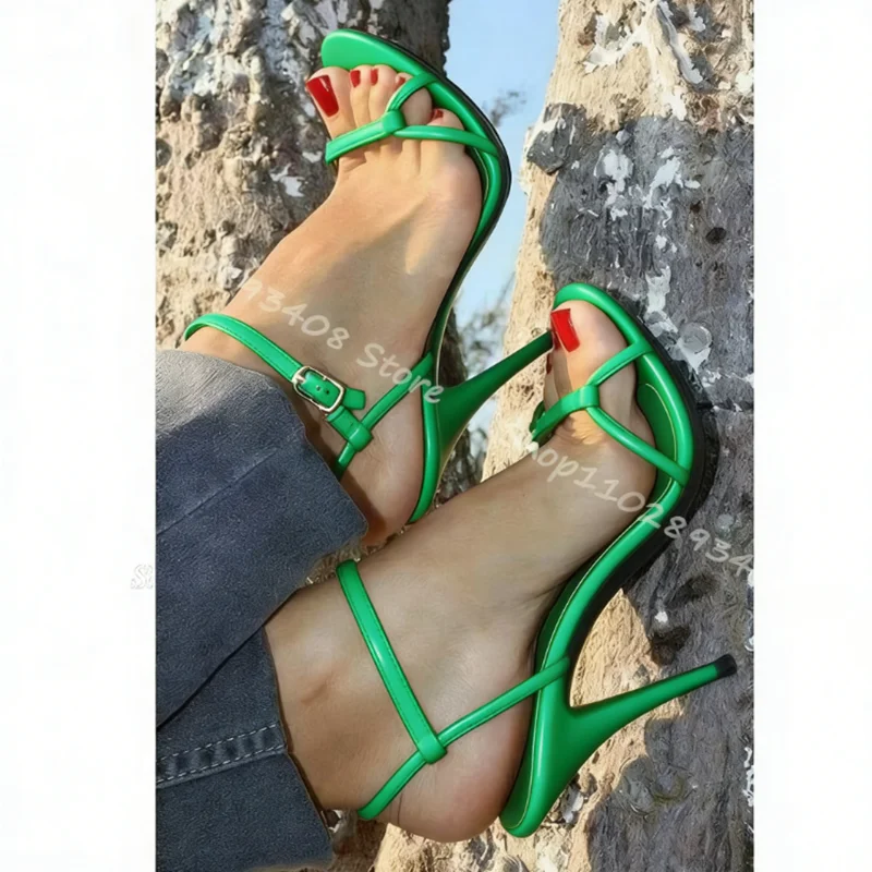 

Red Ankle Buckle Stiletto Sandals Open Toe British Style High Heels Women Shoes Summer Dress Casual Sandals Zapatos Para Mujere