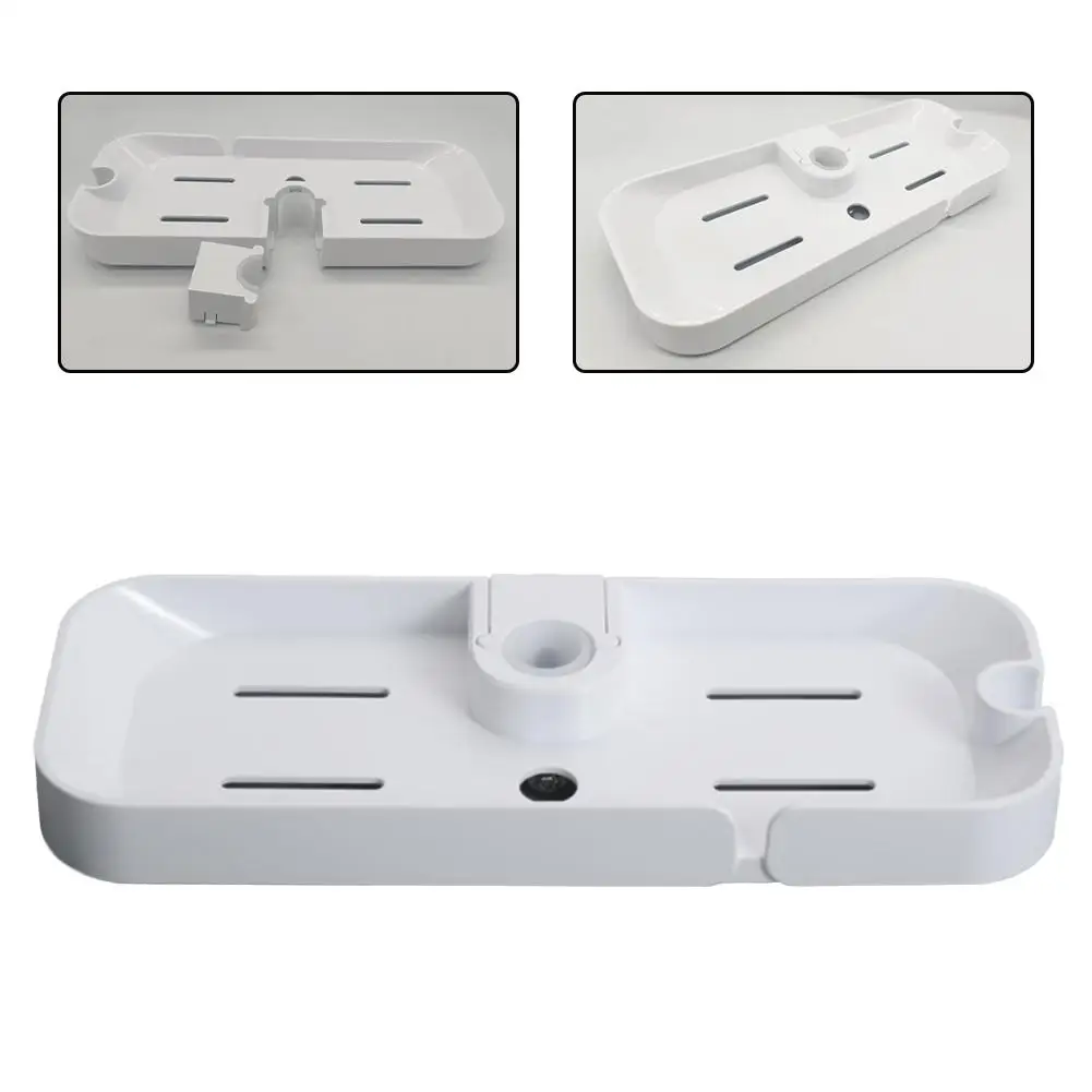 Innovative Bathroom Storage White Adjustable Shower Shelf Compatible With Shower Rods For Bathroom Organization