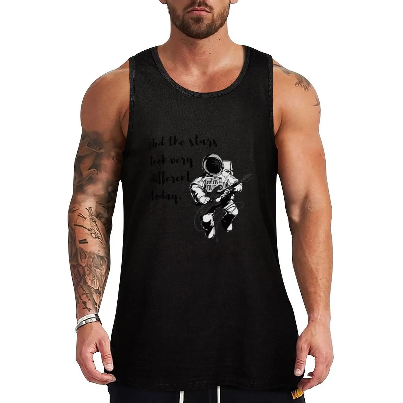 Space Oddity Astronaut Guitarist Artwork Tank Top Casual Summer Tank Top Lightweight Sleeveless Shirt