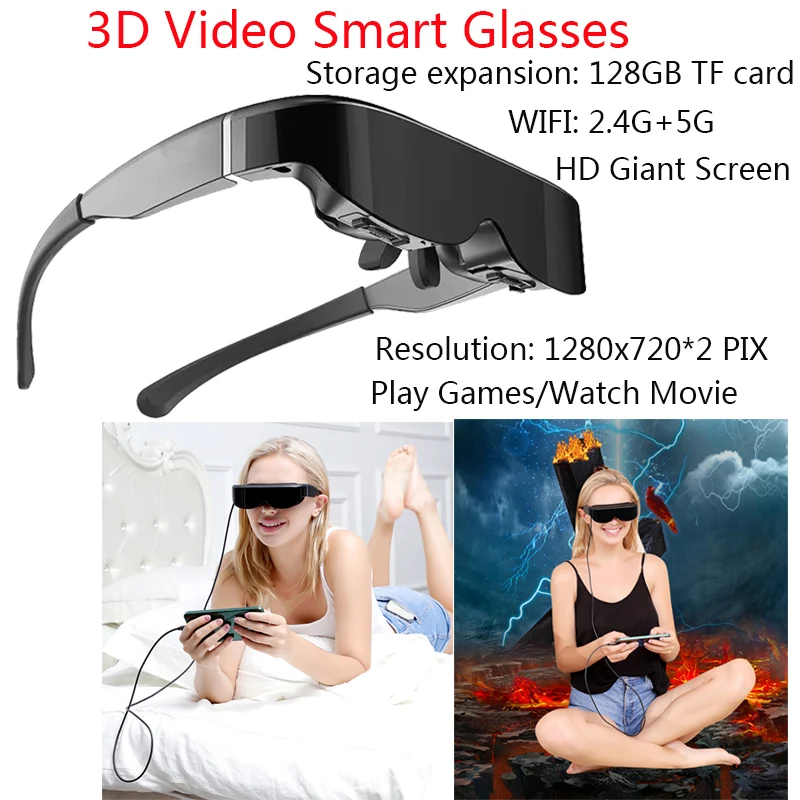 

3D video smart glasses play games HD Giant Screen Head-mounted Movie Game Display Private Theater Glasses Support IOS Android