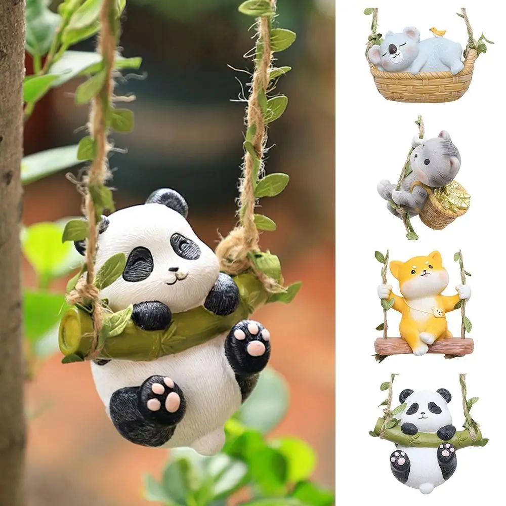 Creative Garden Flower Pot Pendant Cartoon Panda Dog Cat Crafts Courtyard Tree Climbing Pendant Resin Hangings