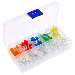200pcs F5 5mm LED Diode Light Round Bright White Yellow Red Green Blue Assortment Kit Box