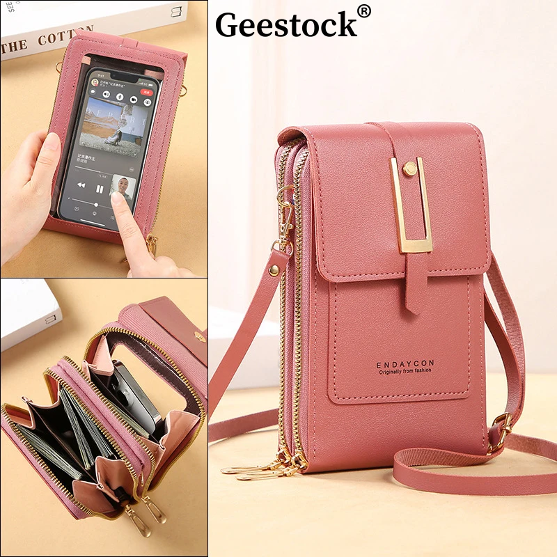 Geestock Soft Leather Women\'s Bag Touch Screen Mobile Bags Wallets Fashion Women Bags Crossbody Shoulder Strap Handbag Coin Purs