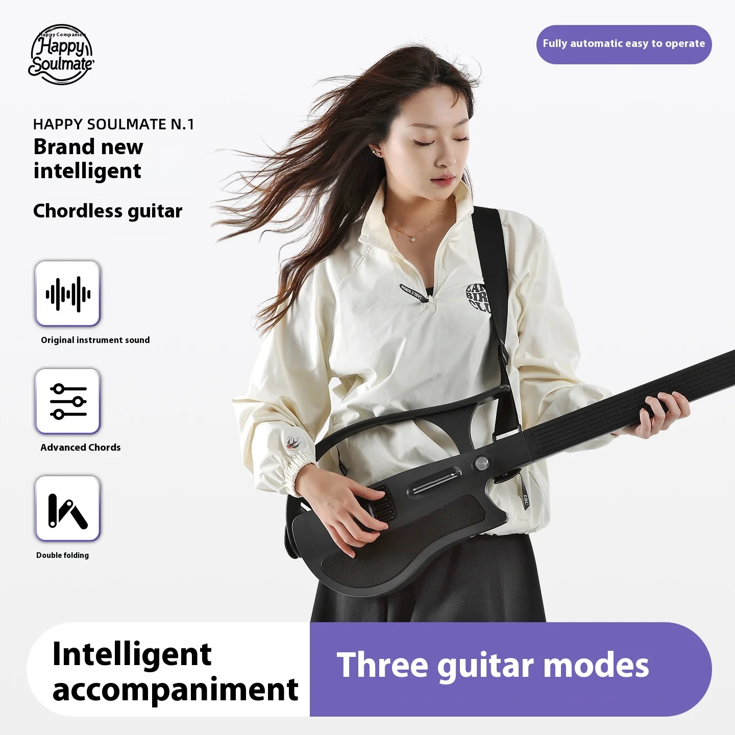 

Happy Soulmate N.1 Acoustic Guitar with Integrated Accompaniment Smart Electric Guitar Auto Mode for One-Person Song Performance