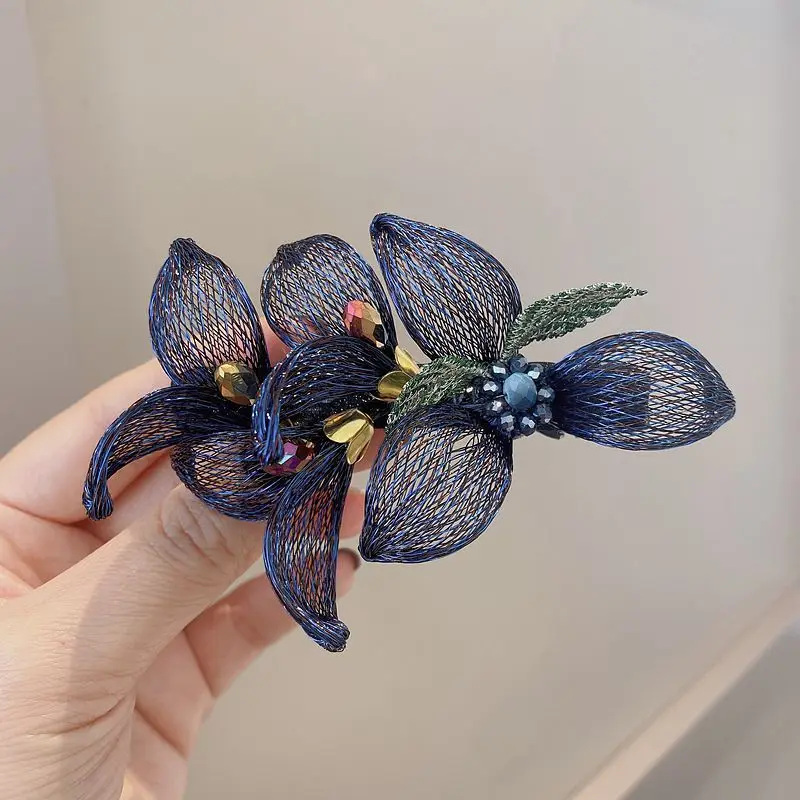 Fashion Elegant Iris Hairpin For Women Bridal Hair Accessories Popular 3D Flower Spring Clip Decoration Romantic Jewelry Tiara