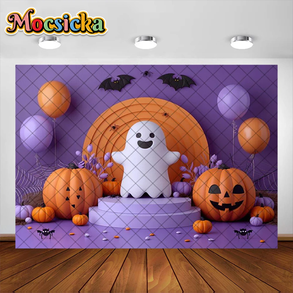 Halloween Photography Background Cute Pumpkin Ghost Bat Holiday Decoration Children's Party Photo Backdrop Studio Props