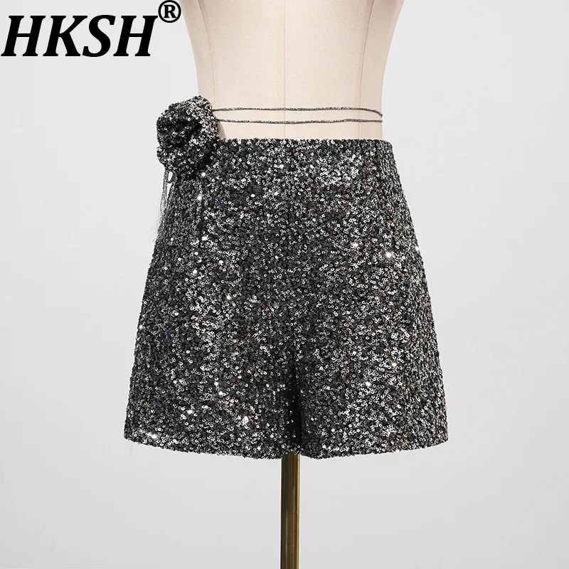 

HKSH Summer New Women's High Street American Retro Sexy Hot Pants Stylish Trendy Casual Patchwork Sequins Slimming Shorts HK8296