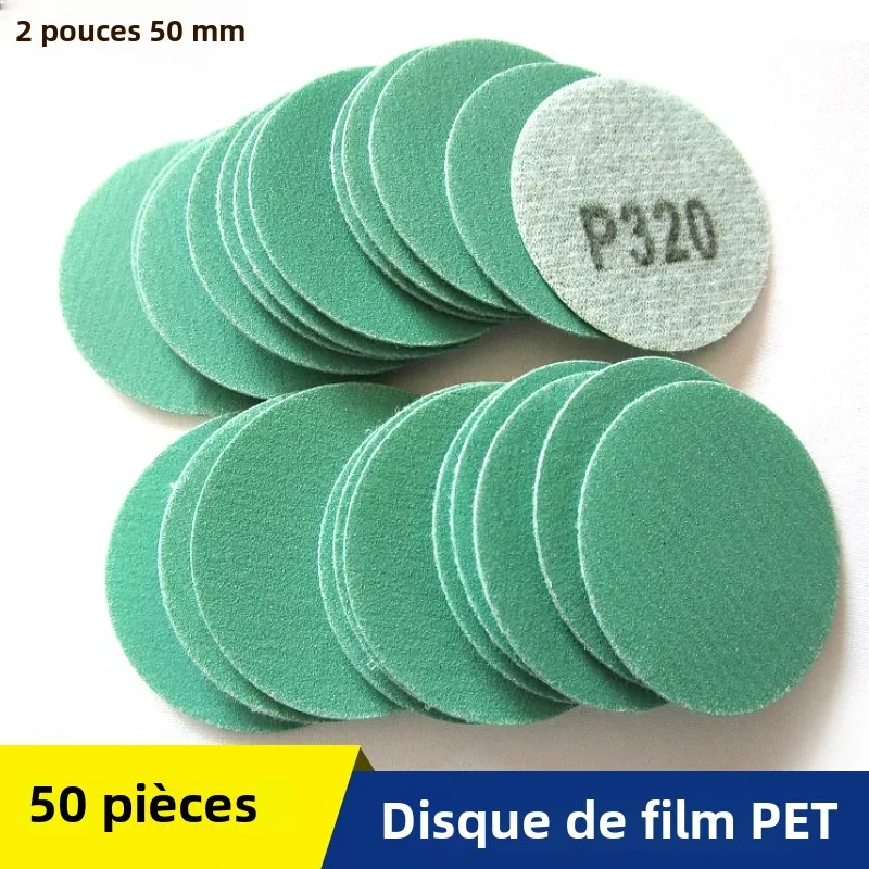 Disques de ponçage 2 pouces, Film PET 50MM, boucle à crochet, papier de verre sec et humide pour ponceuse orbitale aléatoire, travail du bois, polissage de voiture, finition
