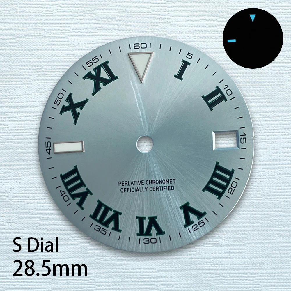 28.5mm S Logo Sunburst Dial Fit NH35/NH36/4R Automatic Movement Ice Blue Luminous Epipremnum Aureum Watch Modified Accessories
