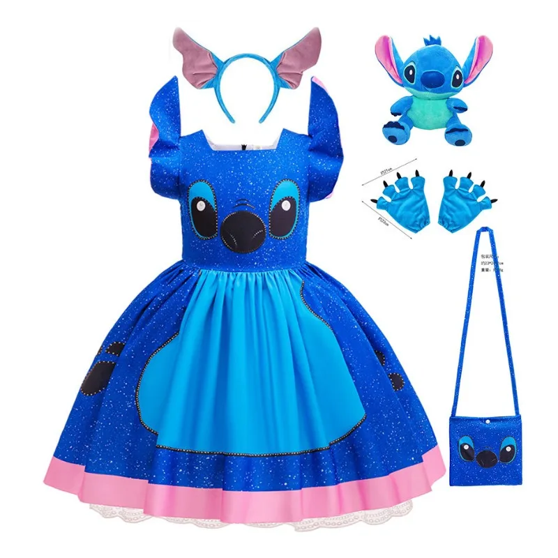 

Kids Girls Anime Stitch Movie Cosplay Costume Princess Cartoon Dress Stage Performance Halloween Carnival Role Play Outfits