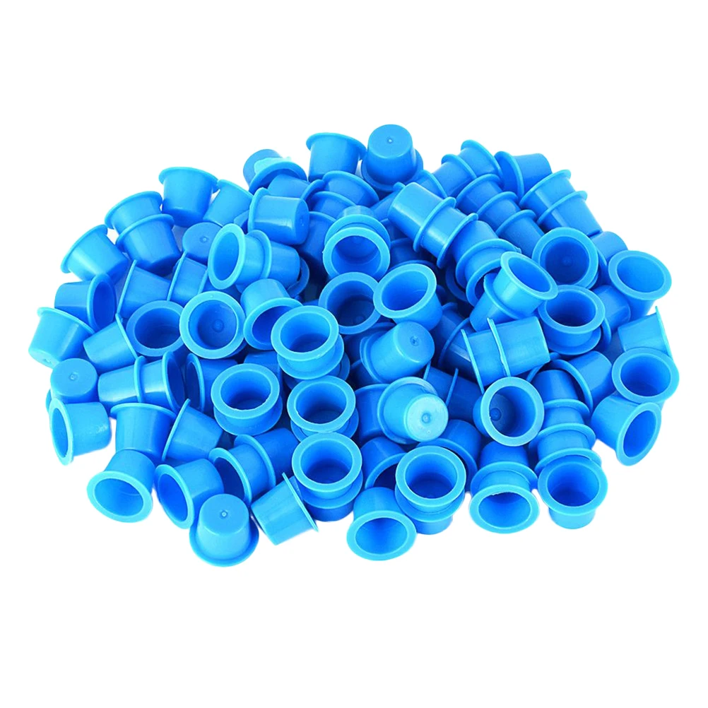 

100Pcs Ink Cups Clear Disposable Plastic Ink Caps Ideal for Eyelash Extensions Eyebrow Tattoo Pigment Container Size M Blue Kit