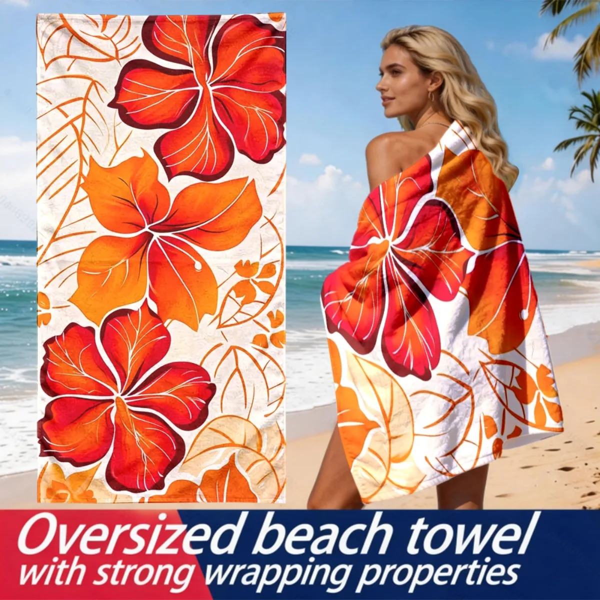 Large-flowered Hibiscus Theme polyester microfiber beach towel is highly absorbent, suitable for swimming and beach outings