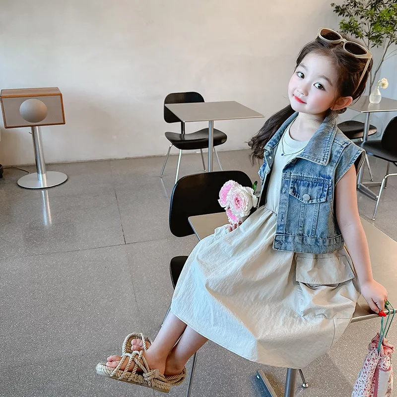 

Baby Girl Dress Girls Summer Denim Set 2024 New Baby Girls Princess Skirt Summer Dress Two Children Fashion Comfort Dresses