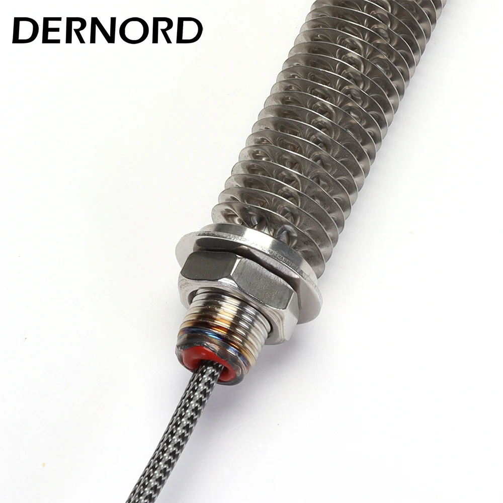 DERNORD 220v Finned Heater Hot Air Heating Element with M18 Thread SUS304 Electric Tubular Heater 100w/200w/300w/400w/500w