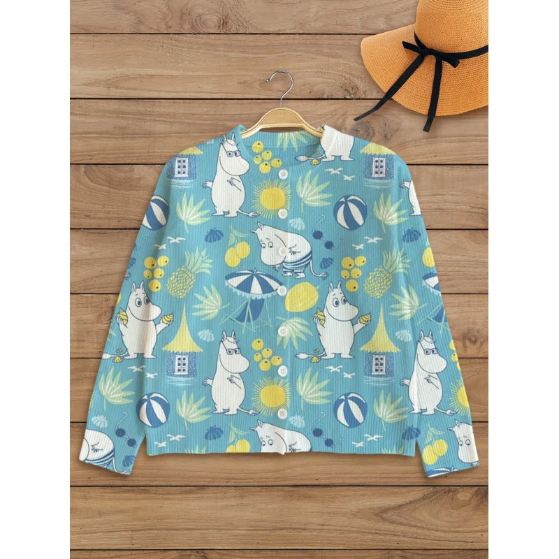 

Cartoon Blue Polar Bear Print Girls' Sweater Cardigan Warm High-Quality Round Neck Long Sleeve Button Autumn Winter Casual Daily