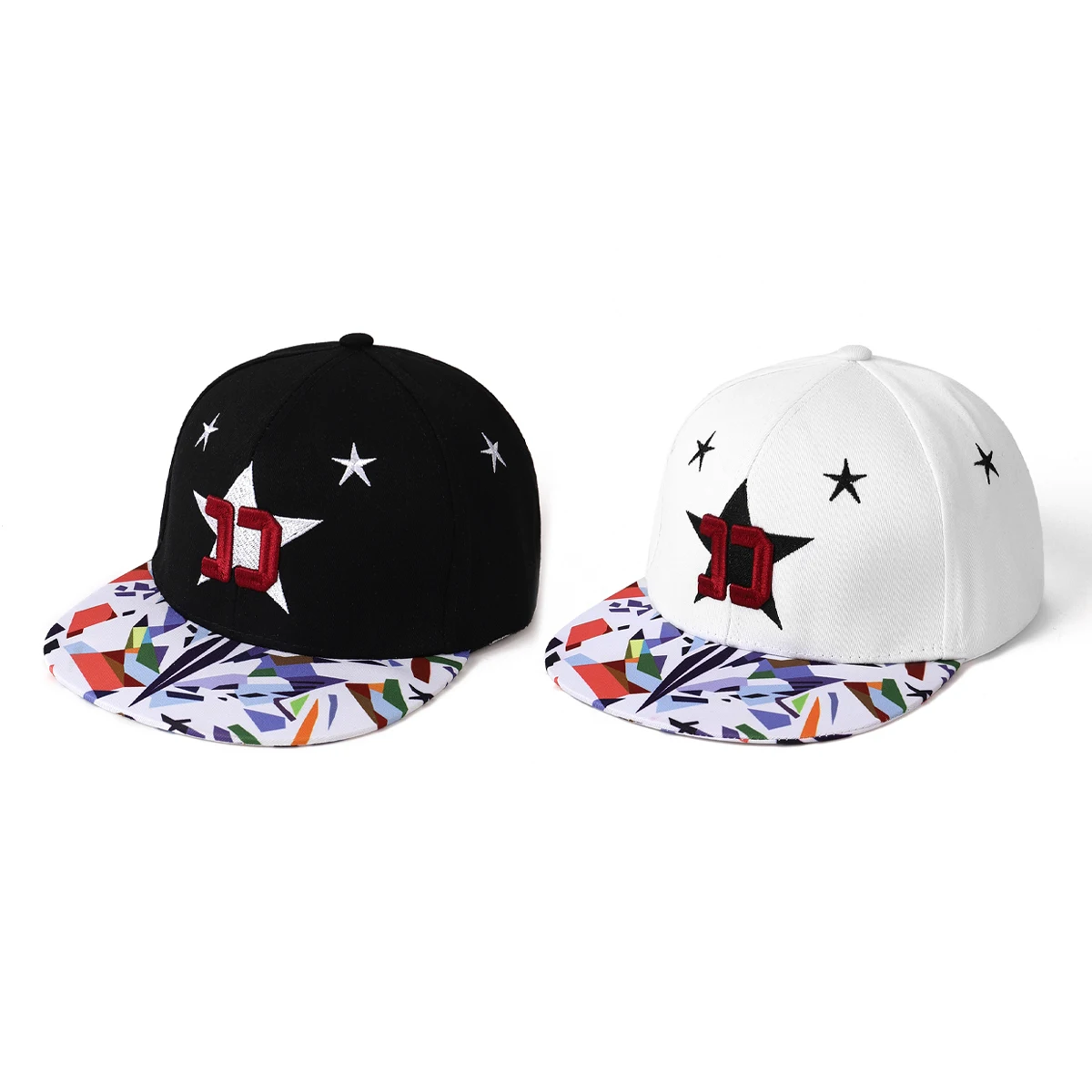 European and American Trend Embroidery CC Five-Pointed Star Spliced Color Geometric Brimmed Hard-Top Hip-Hop Flat-Brimmed Hat