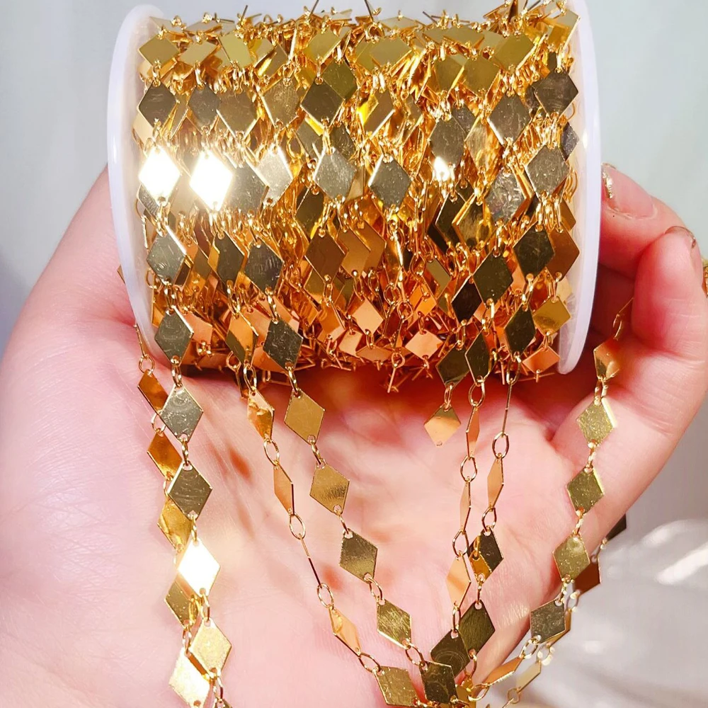 2メートル 4x9mm 金メッキ真鍮製ソリッド菱形ダイヤモンドリンクチェーン DIYヴィンテージブレスレットネックレスジュエリークラフト製作用