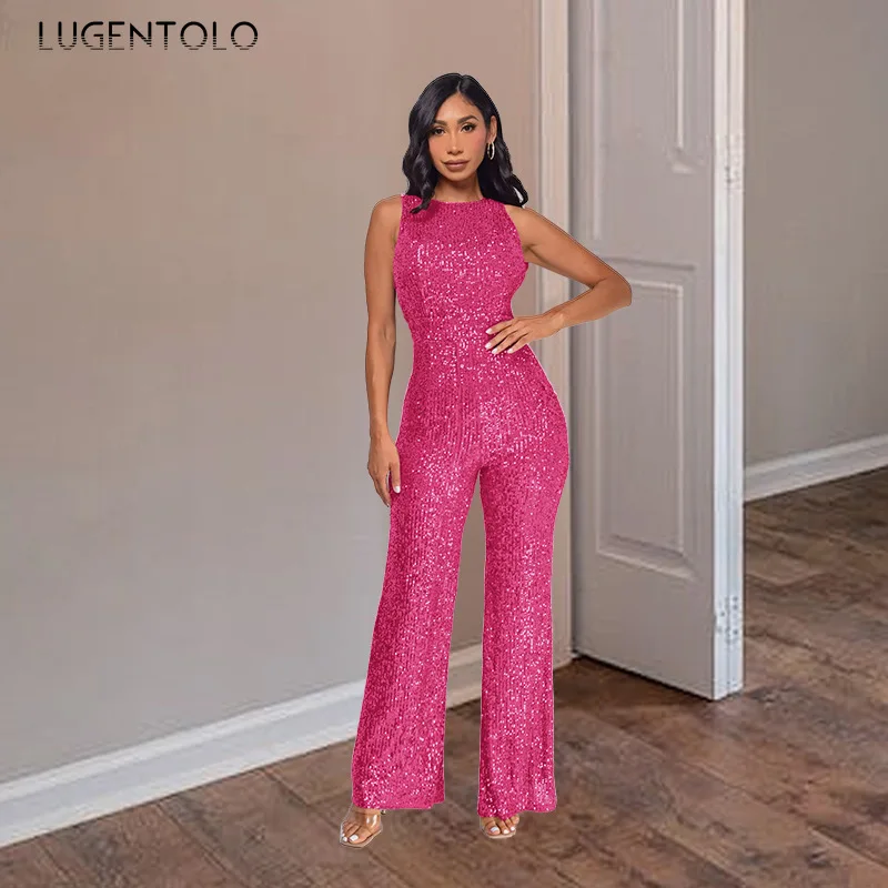 Sparkling Sequins Seamless Jumpsuit Women Sleeveless Party Lady High Waist Smooth Fitted Glamorous Overall Jumpsuit for Woman