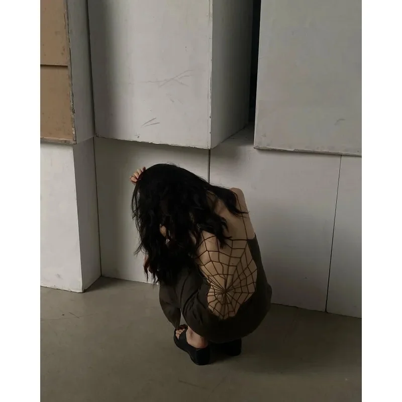 DY20Pequeño diseño de nicho gótico oscuro decadente telaraña perspectiva vestido con tirantes chaleco falda larga25