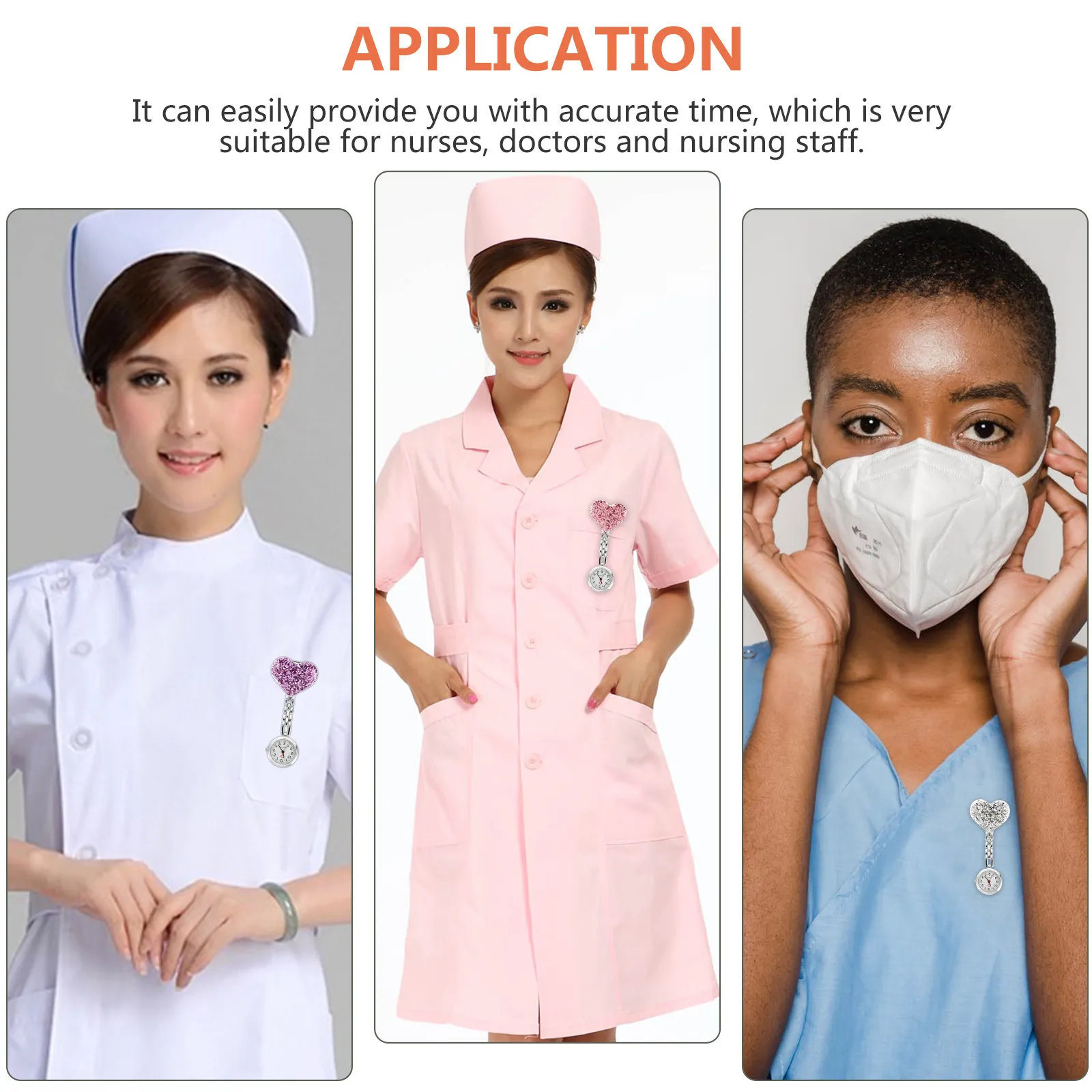 3Pcs Elegant Love Motif Nurse Pocket Watch Hanging Fob Quartz Watch for Female Nurses Alloy Timepiece Functional Nursing