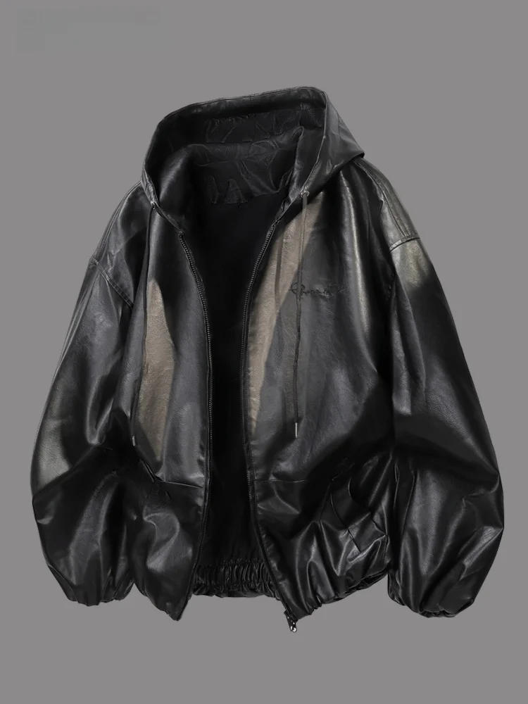 

Высококачественная мужская уличная одежда, байкерская кожаная куртка из искусственной кожи с капюшоном, винтажное пальто с силуэтом, осень-зима, теплая повседневная мода