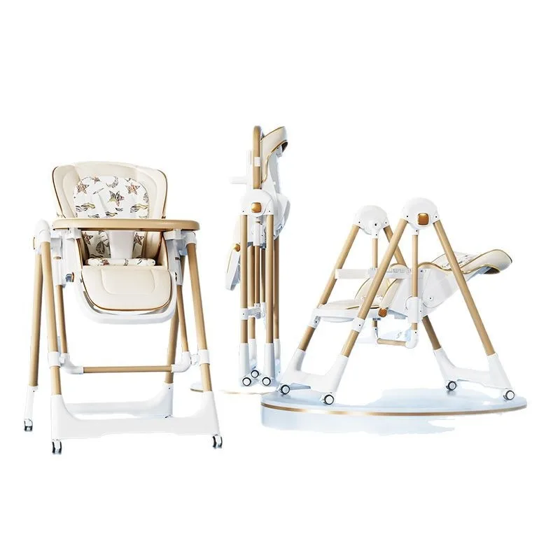 Foldable 2-in-1 High Chair Rocker, Reclining Portable Travel  Feeding Seat with Detachable Dinner Tray