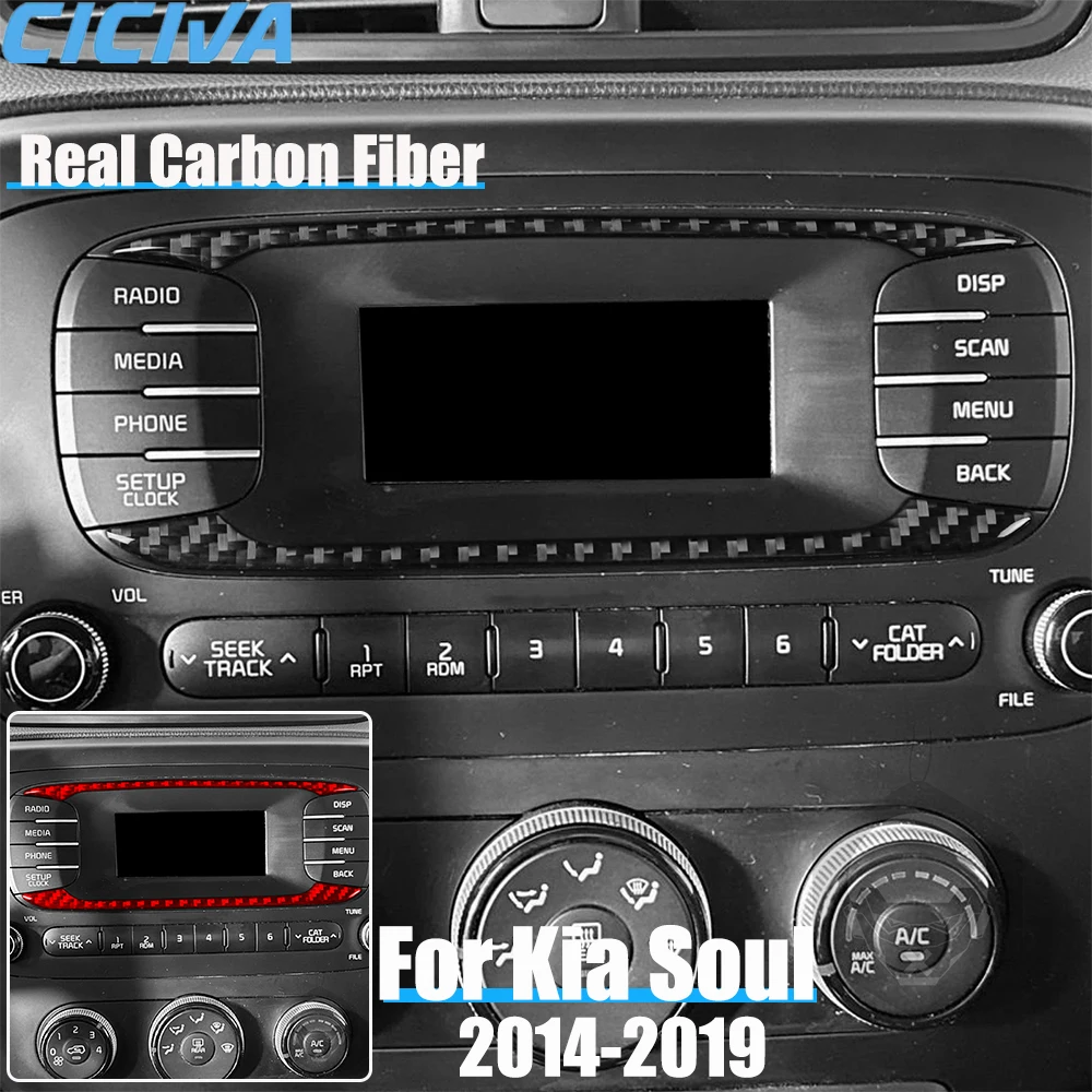 Real Carbon Fiber Car Accessories Center Radio Strips Trim Cover Soft Sticker For Kia Soul 2014 2015 2016 2017 2018 2019