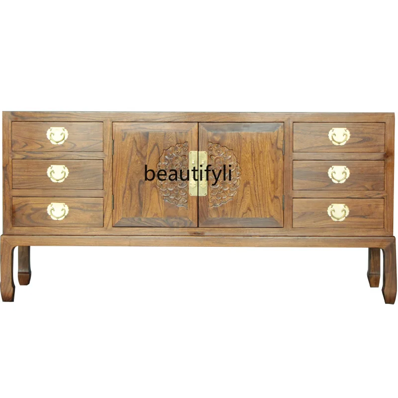 

New Chinese Style Solid Wood Rosewood Sideboard Cabinet TV Bench for Bedroom Hedgehog Rosewood Elm Entrance Cabinet