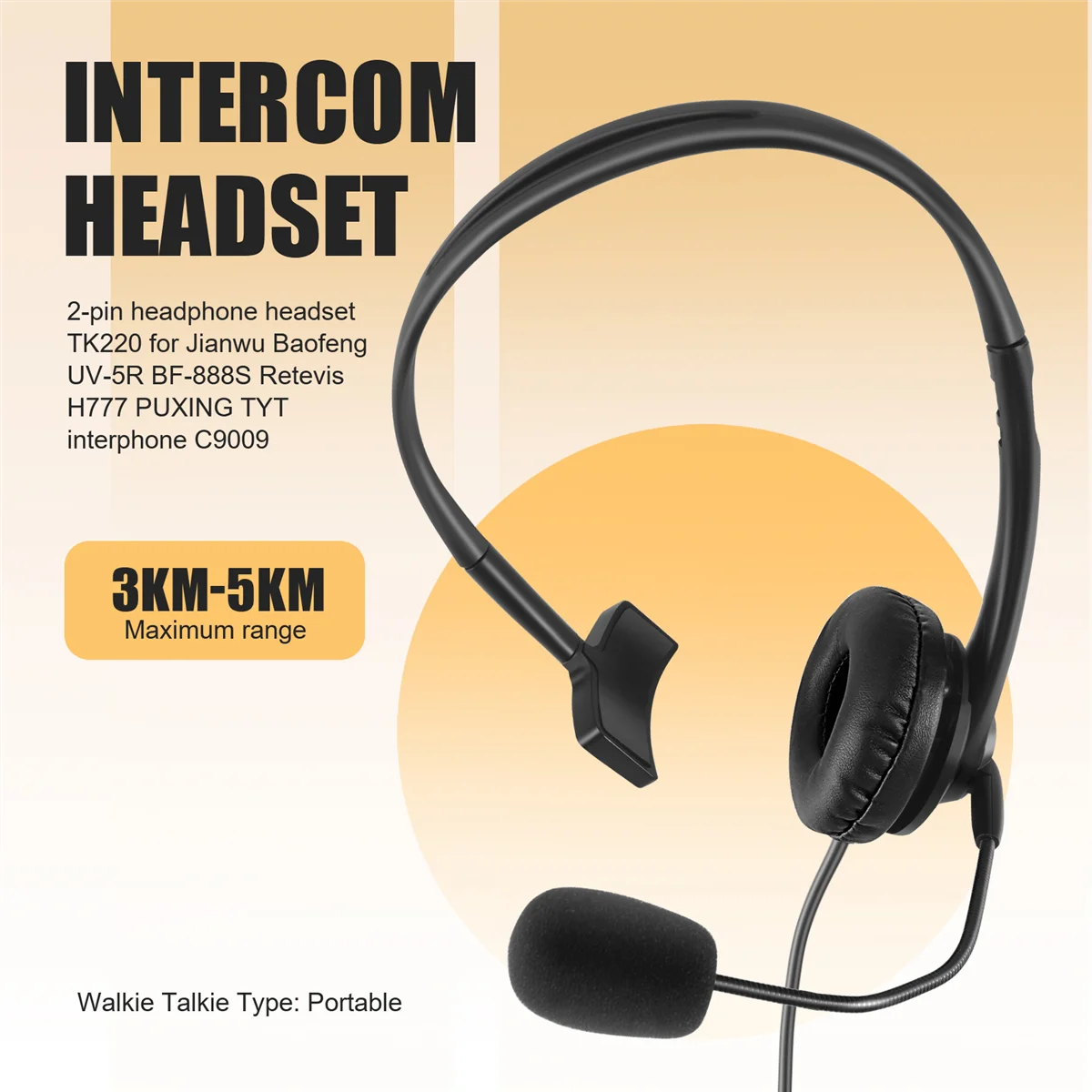 2-pin headphone headset TK220 for Jianwu UV-5R -888S H777 interphone C9009