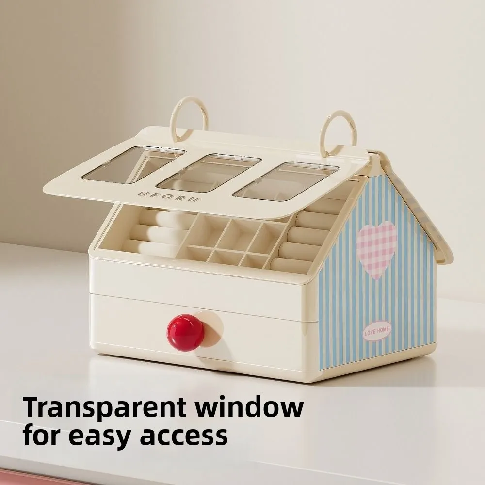 

Large Capacity Desktop Drawer Storage Box Clear Window Multi-Compartment Earrings Storage Box Macaron Colors Portable