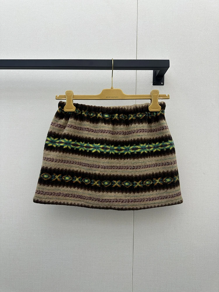 Summer Fashion Vintage Jacquard Texture Knitting Mini Pencil Skirt Women's Elastic String Middle Waist Slim Sexy Short Skirt