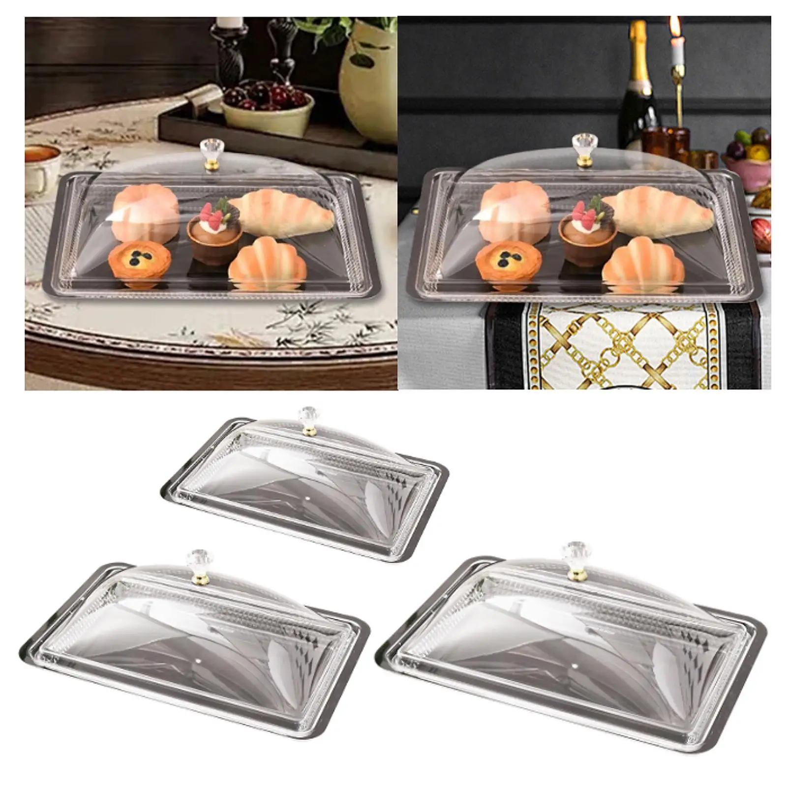 Food Serving Display Tray Acrylic Serving Tray with Cover Rectangular Tasting